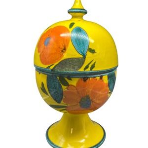 Vintage Italian Pottery Mancioli Bright Atomic Yellow MCM Raymor storage Jar
